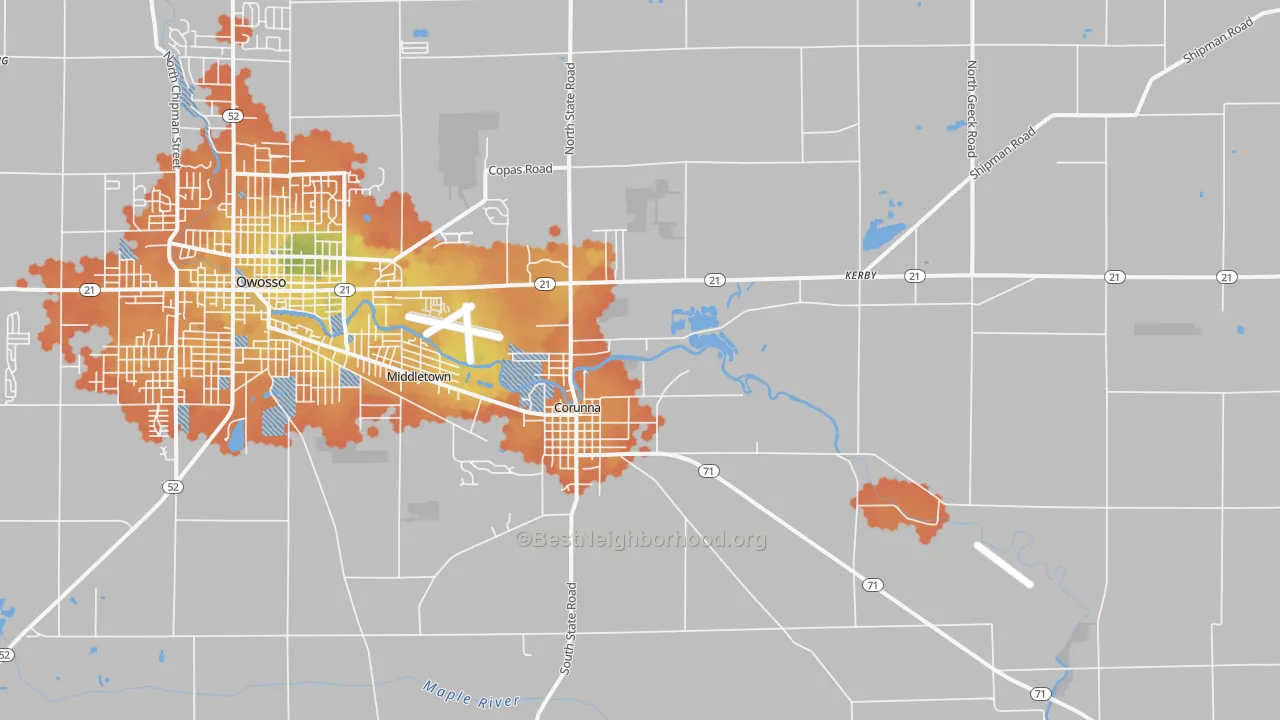 Bike Grade map of Corunna, MI