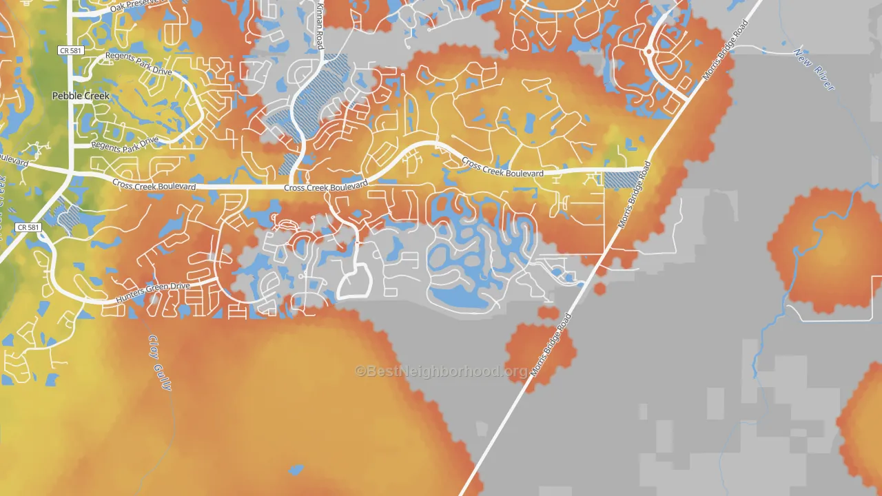 Bike Grade map of Cory Lake Isles, Tampa, FL