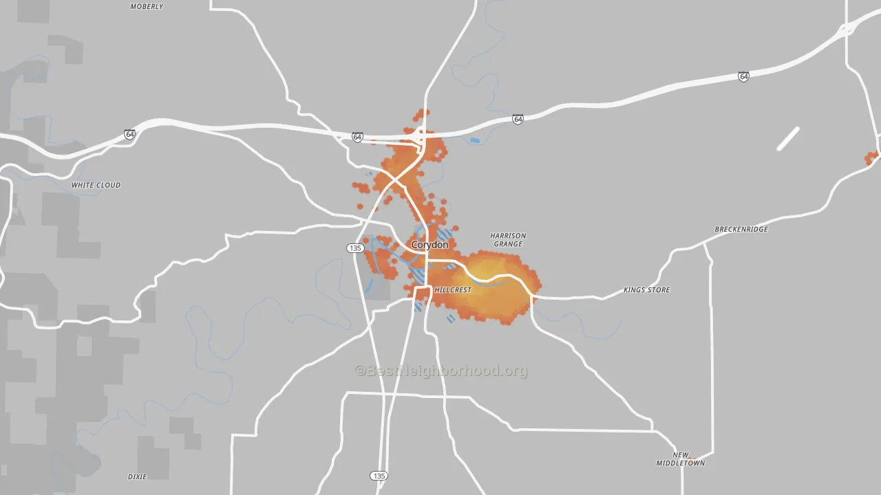 Bike Grade map of Corydon, IN
