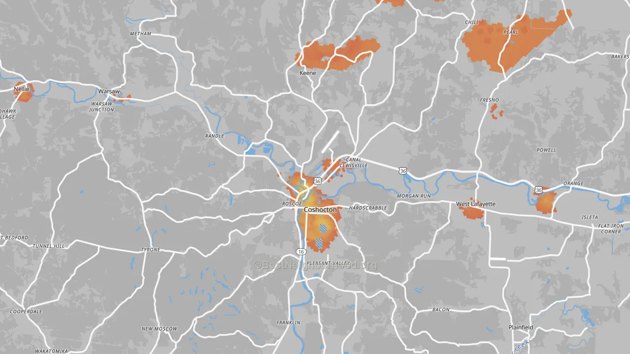 Bike Grade map of Coshocton County, OH