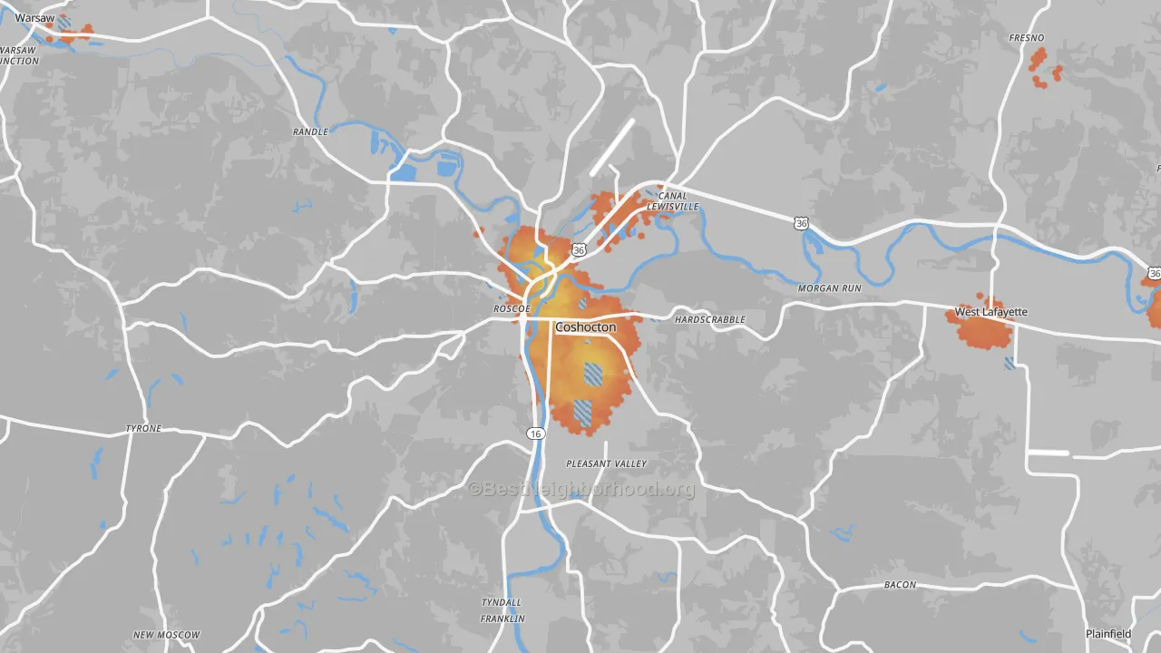 Bike Grade map of Coshocton, OH