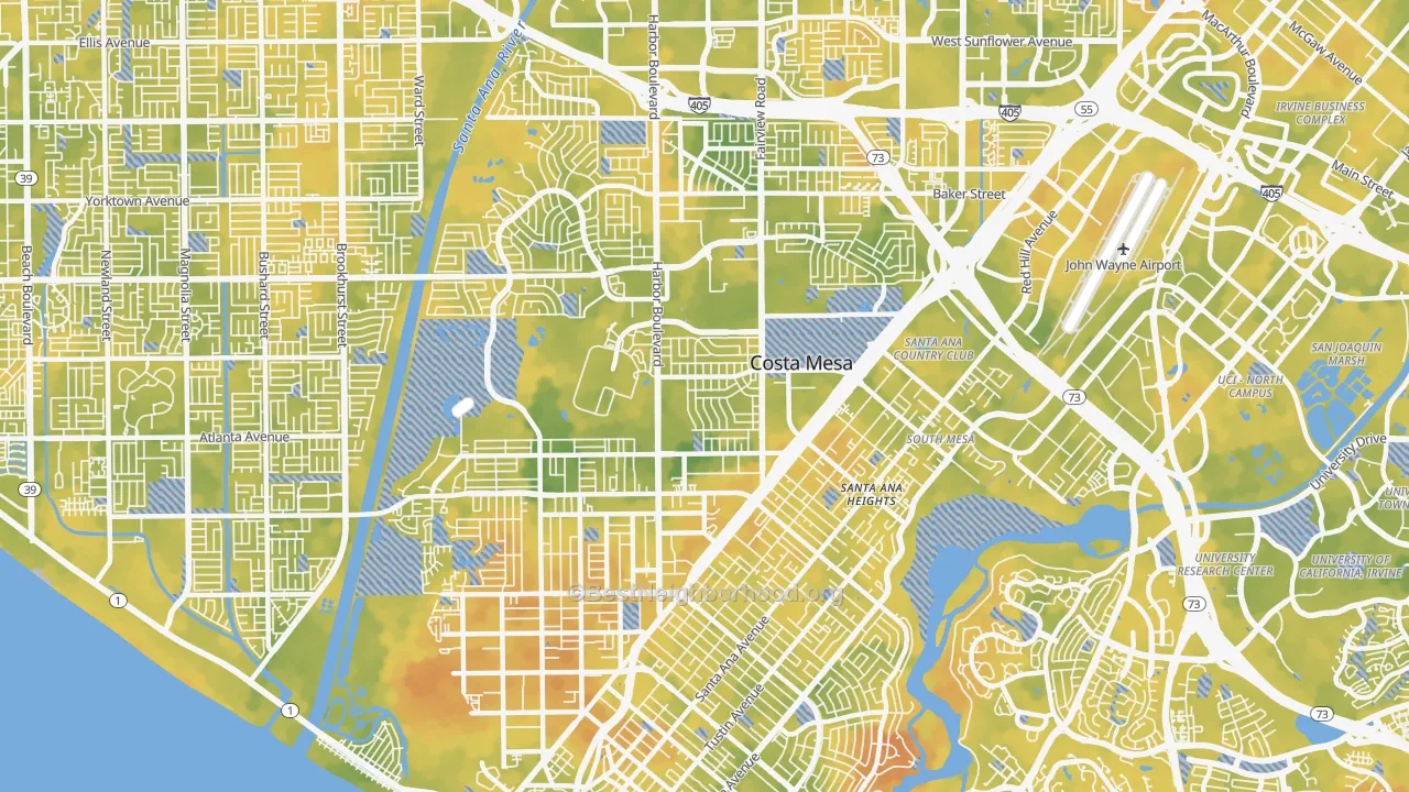 Bike Grade map of Costa Mesa, CA