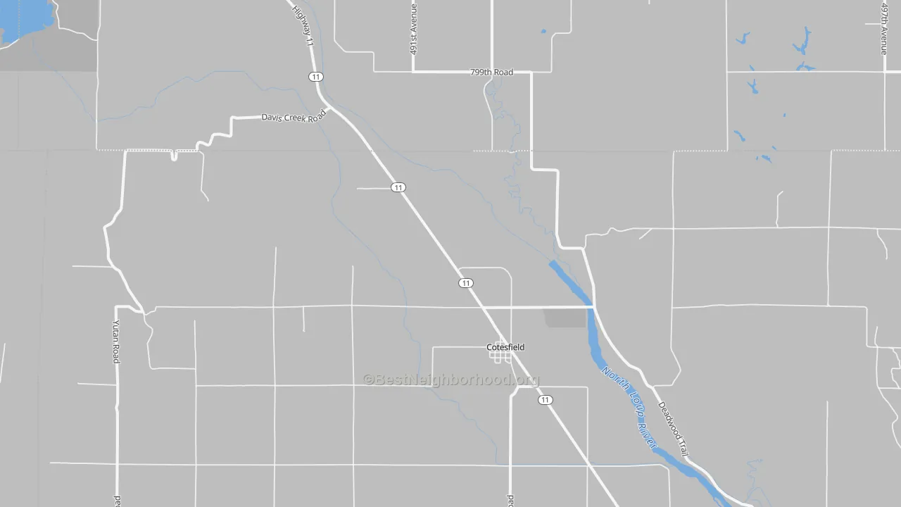 Bike Grade map of Cotesfield, NE