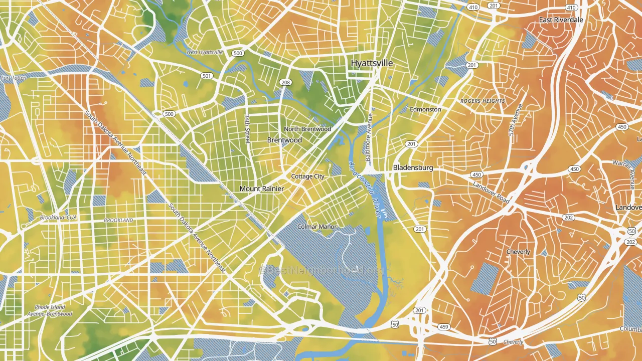 Bike Grade map of Cottage City, MD