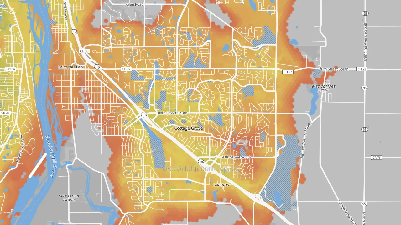 Bike Grade map of Cottage Grove, MN