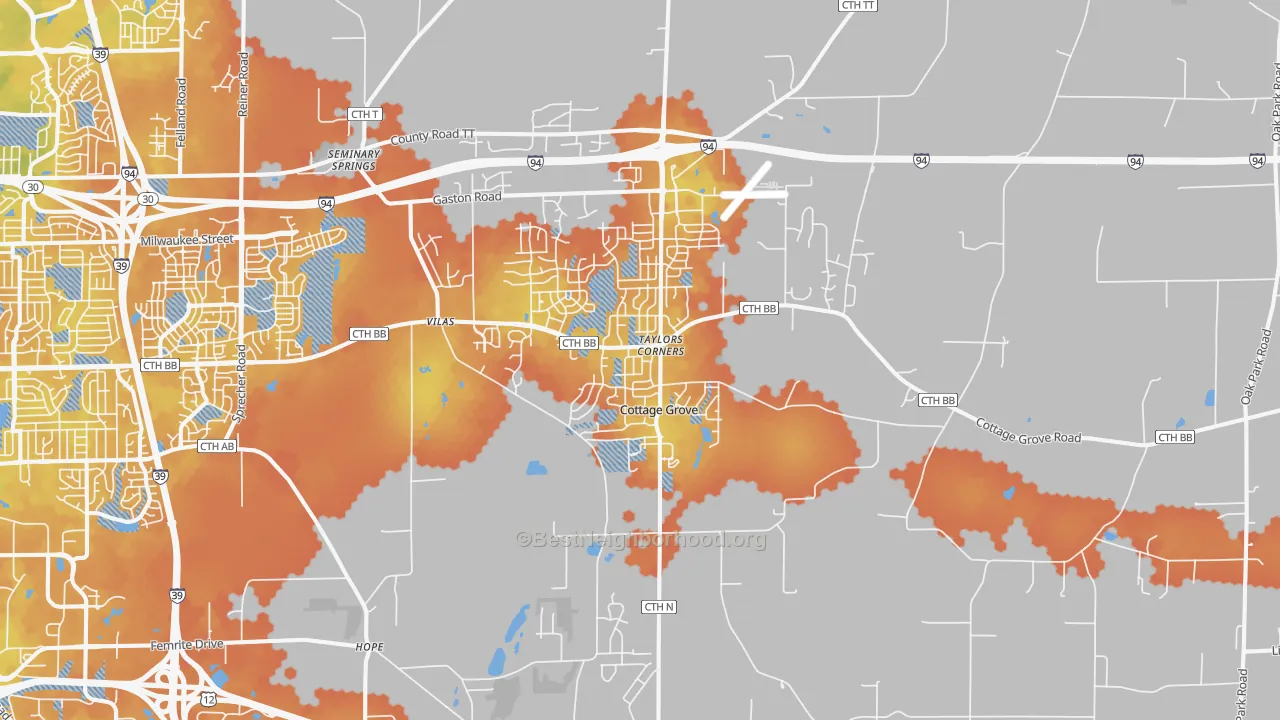 Bike Grade map of Cottage Grove, WI