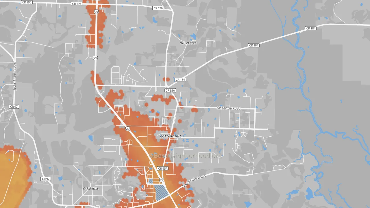Bike Grade map of Cottage Hill, FL