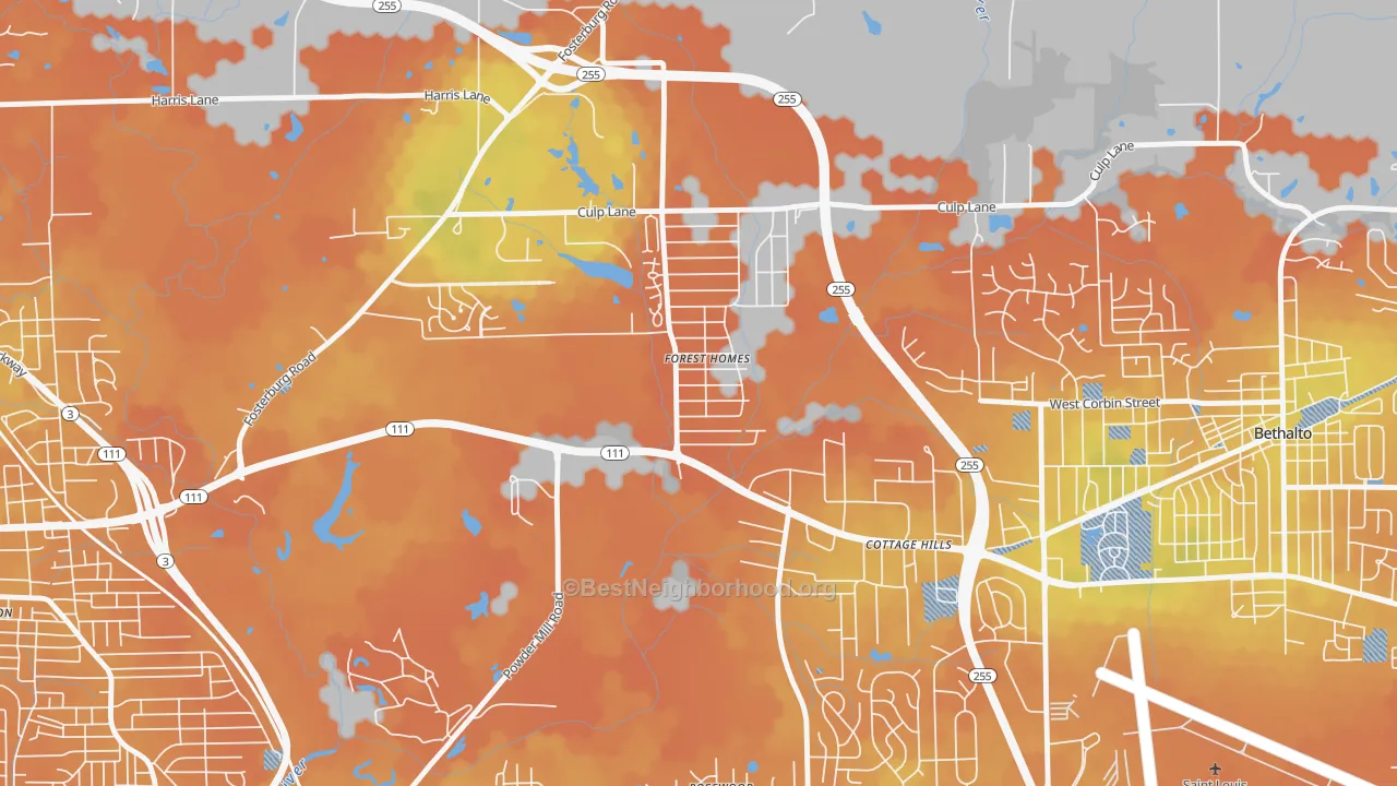 Bike Grade map of Cottage Hills, IL