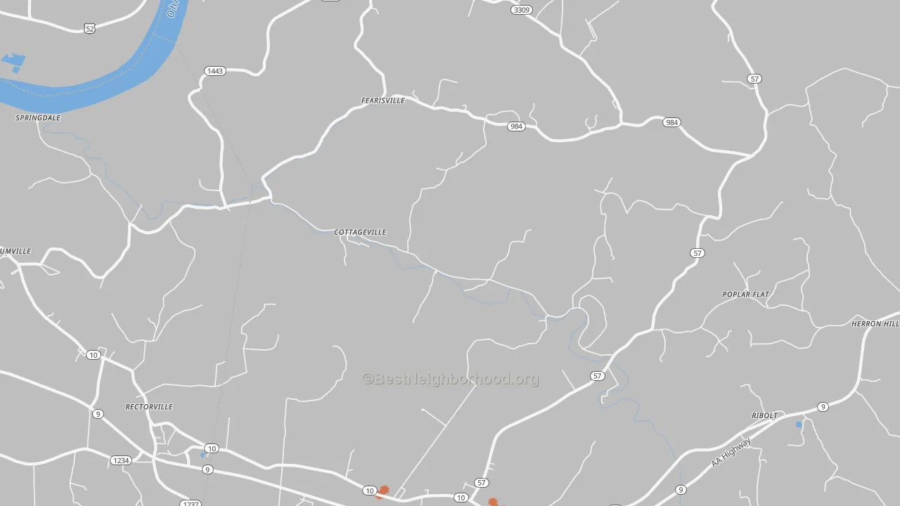 Bike Grade map of Cottageville, KY