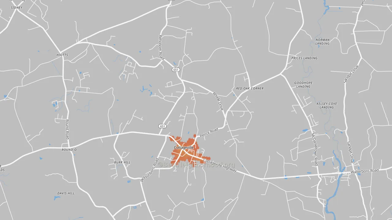 Bike Grade map of Cottageville, SC