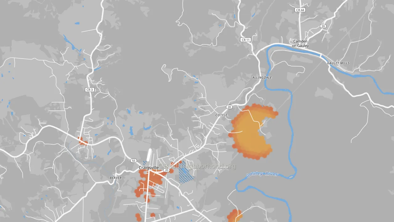 Bike Grade map of Cottle, WV