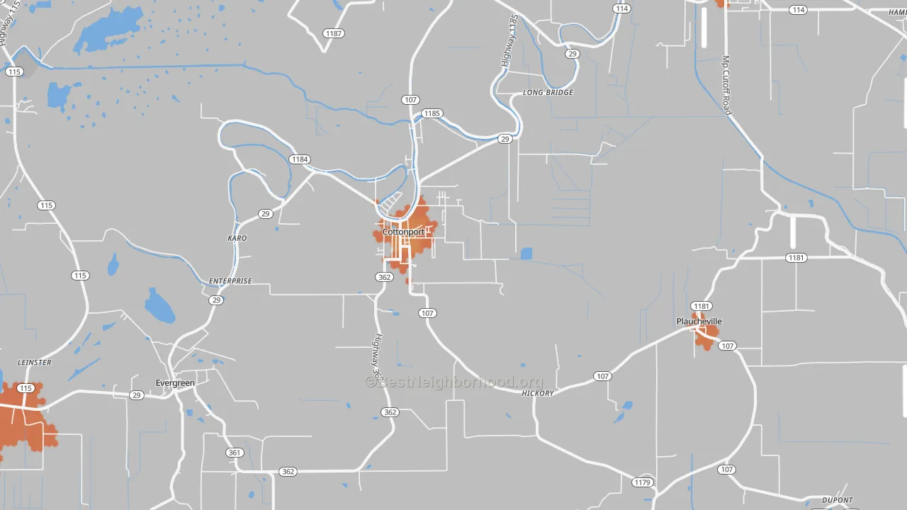 Bike Grade map of Cottonport, LA