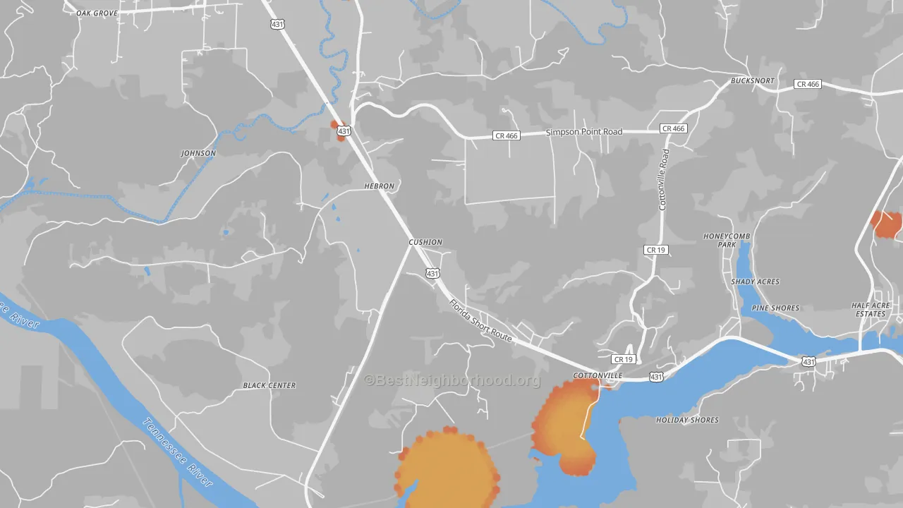 Bike Grade map of Cottonville, AL