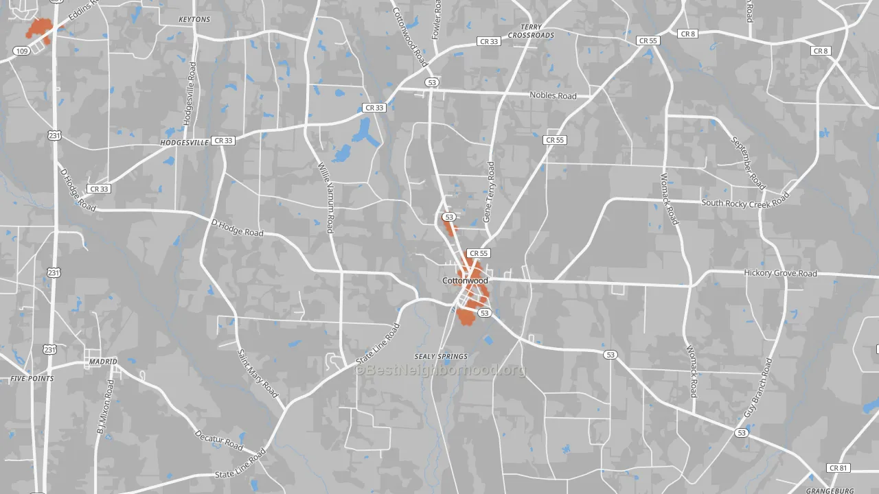 Bike Grade map of Cottonwood, AL