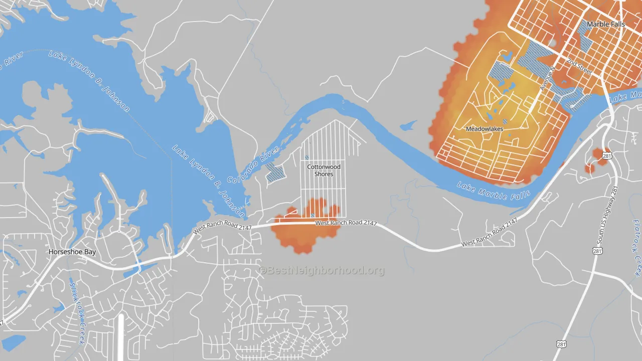 Bike Grade map of Cottonwood Shores, TX