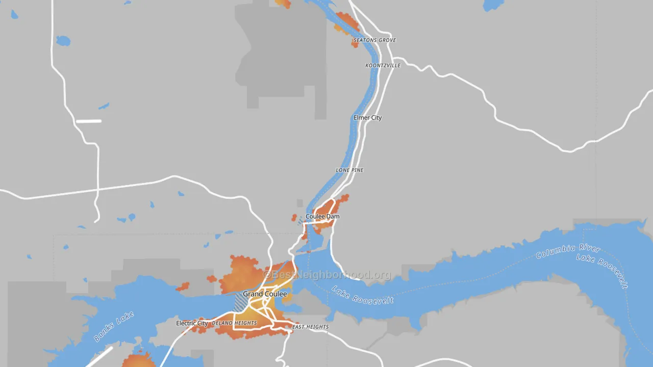 Bike Grade map of Coulee Dam, WA