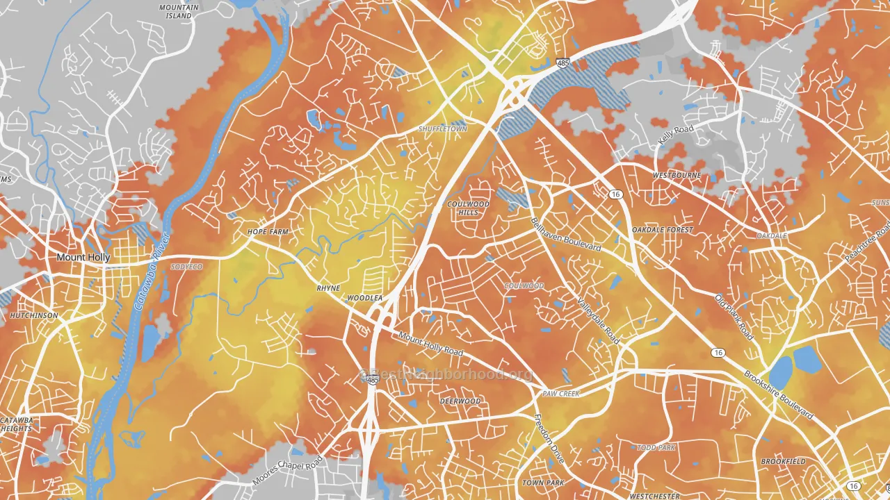 Bike Grade map of Coulwood West, Charlotte, NC