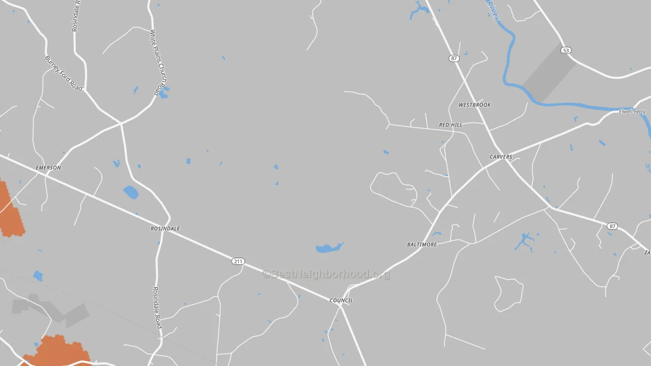 Bike Grade map of Council, NC