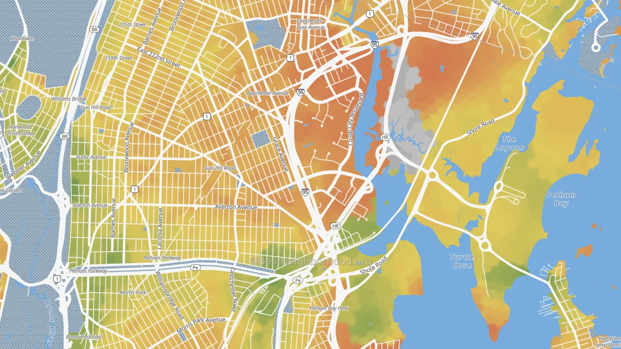 Bike Grade map of Country Club, Bronx, NY