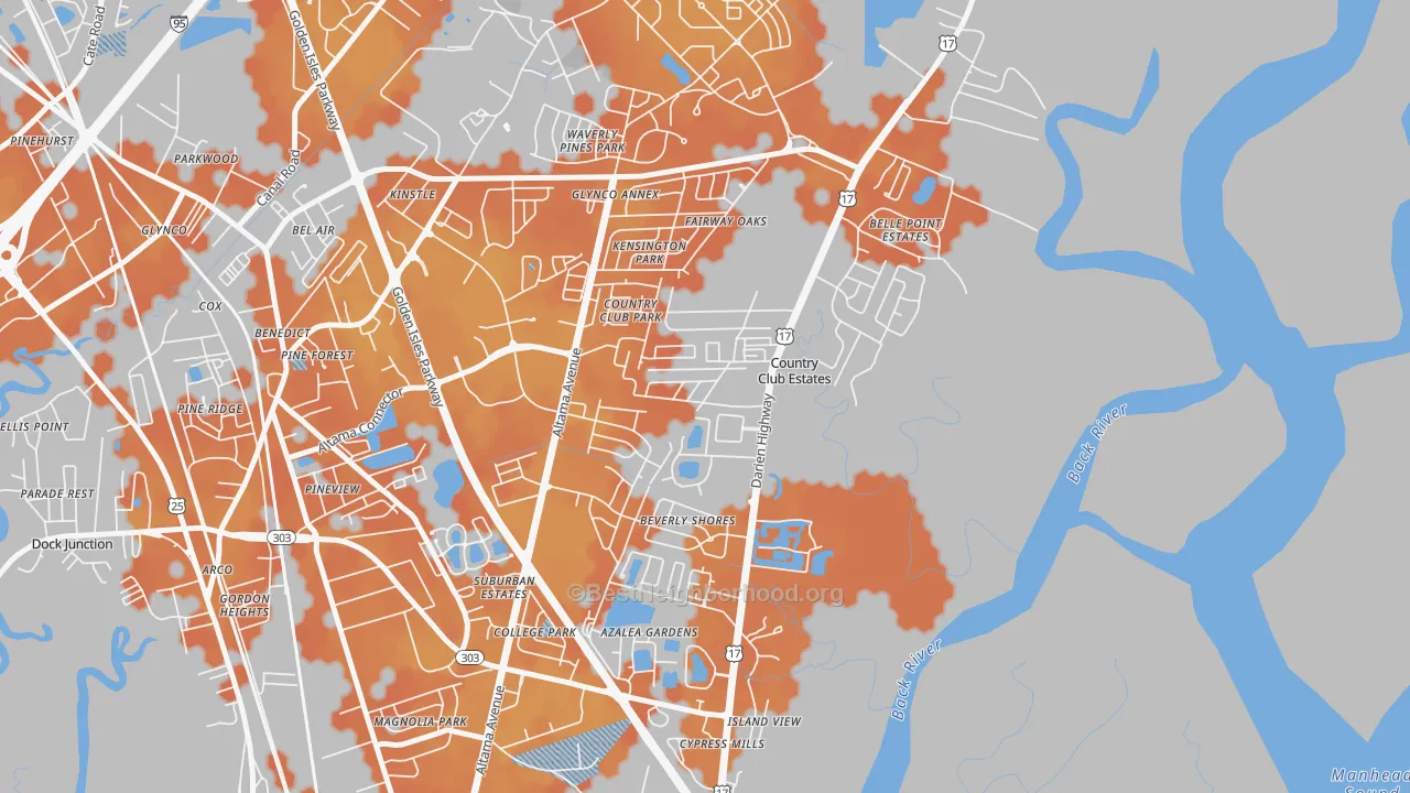 Bike Grade map of Country Club Estates, GA
