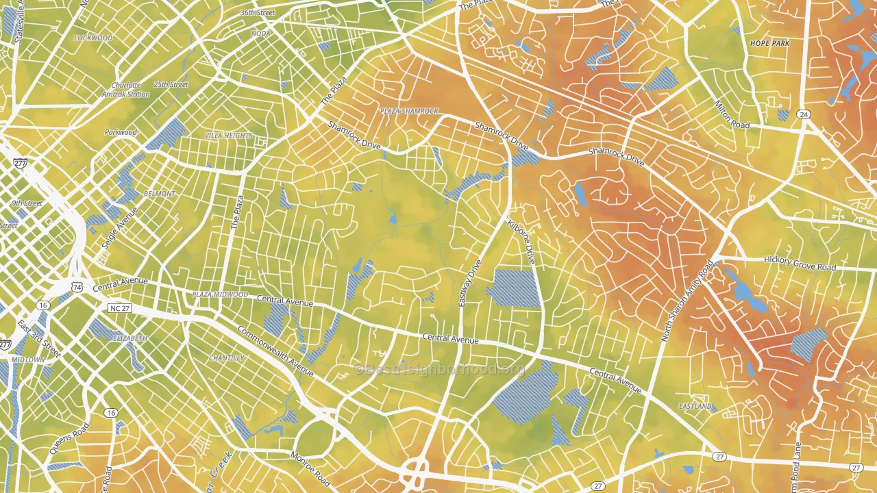 Bike Grade map of Country Club Heights, Charlotte, NC