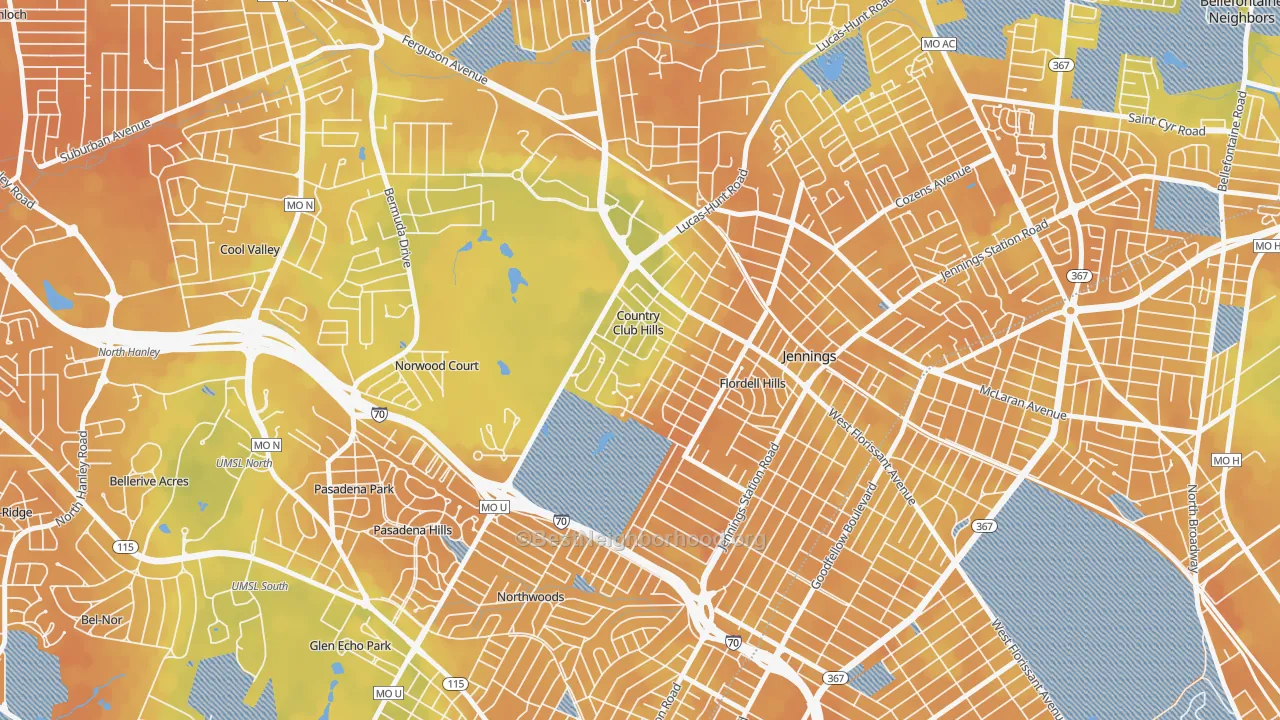 Bike Grade map of Country Club Hills, MO