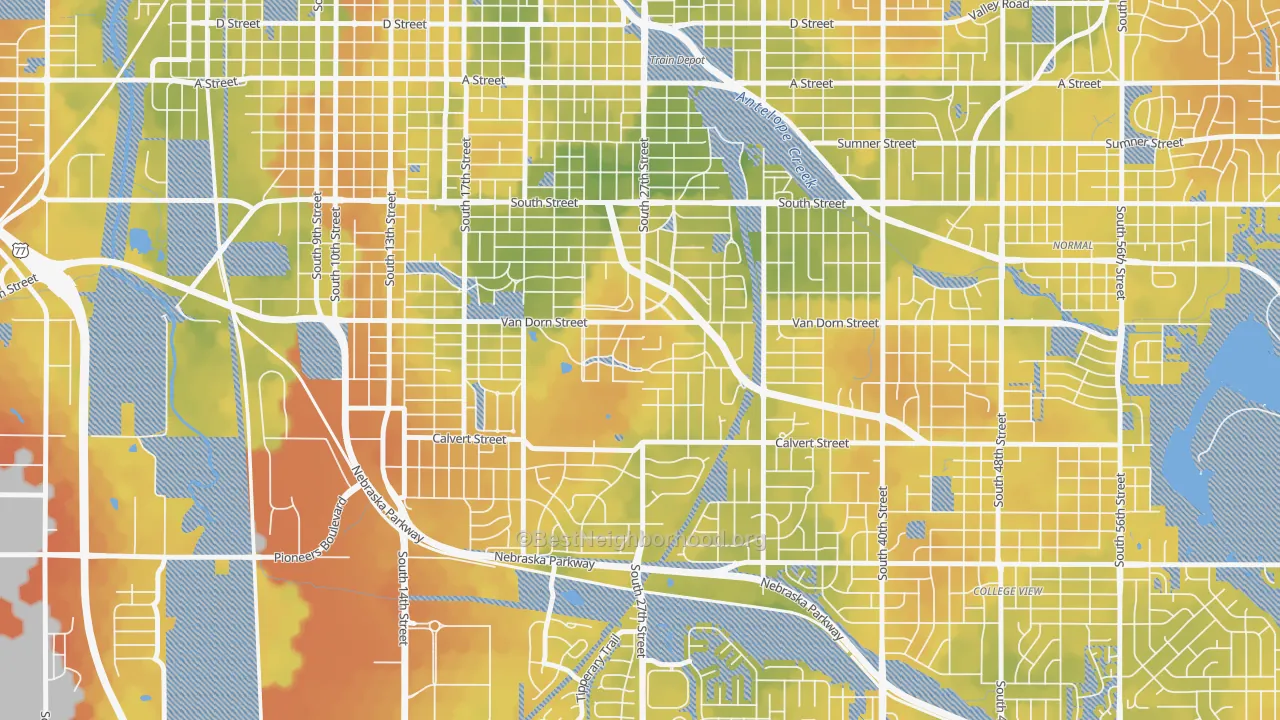 Bike Grade map of Country Club, Lincoln, NE