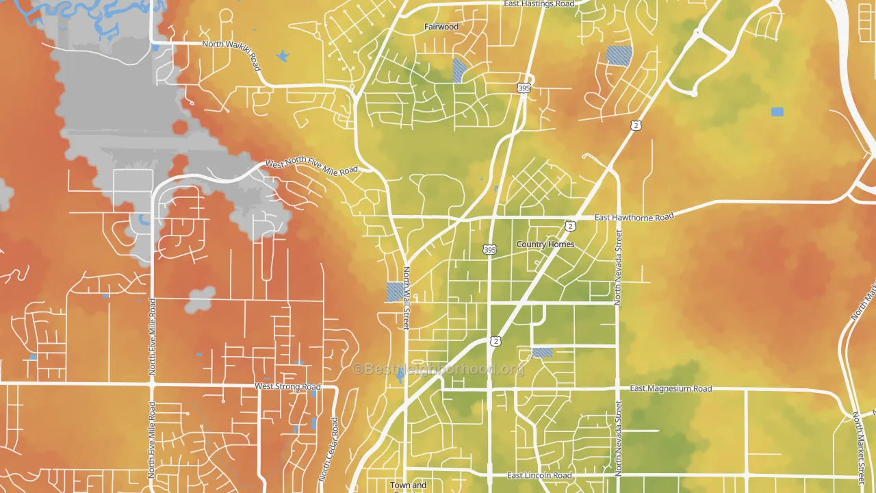 Bike Grade map of Country Homes, WA