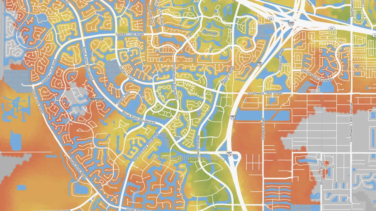 Bike Grade map of Country Isles, Weston, FL