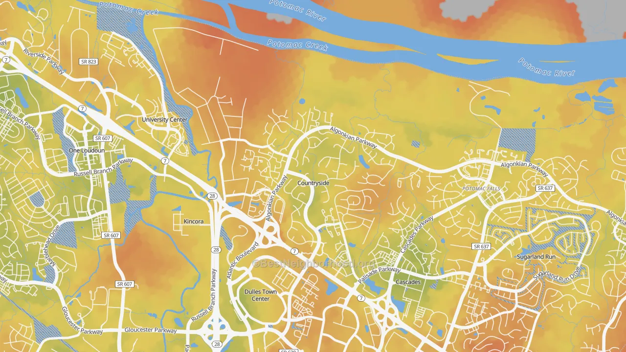Bike Grade map of Countryside, VA