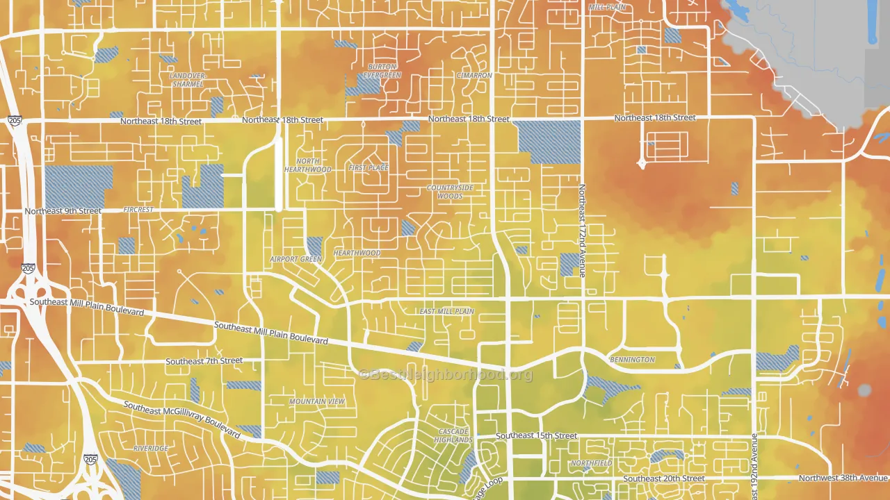 Bike Grade map of Countryside Woods, Vancouver, WA