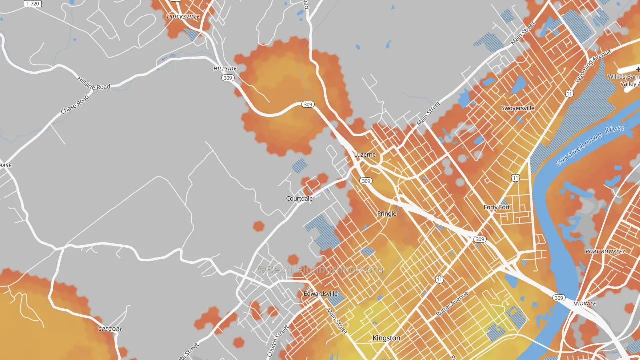 Bike Grade map of Courtdale, PA