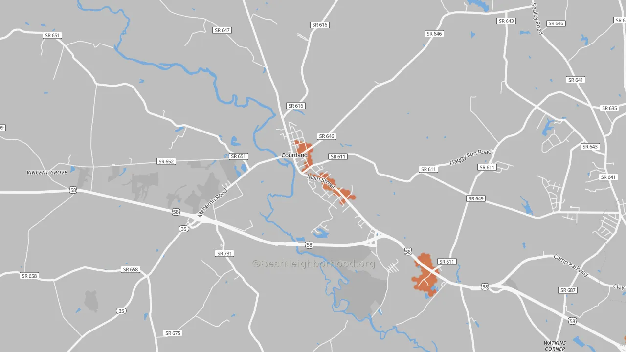 Bike Grade map of Courtland, VA