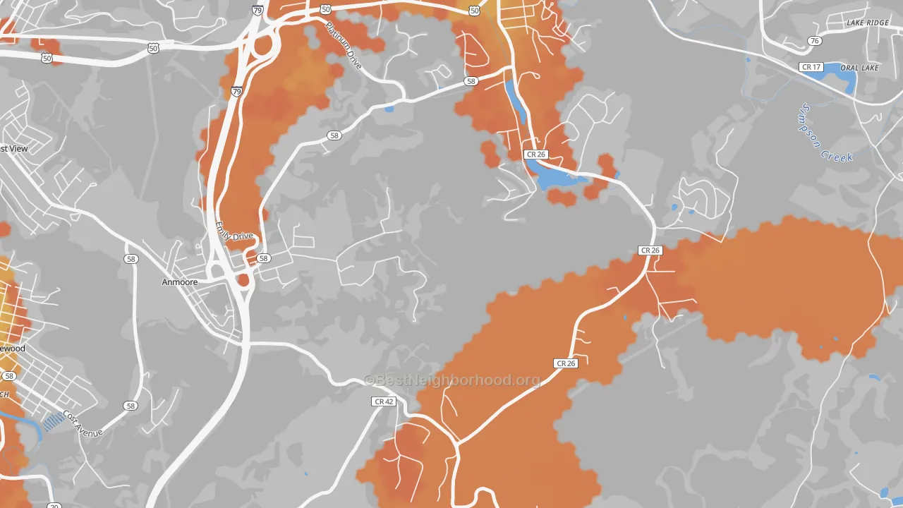 Bike Grade map of Courtright, WV