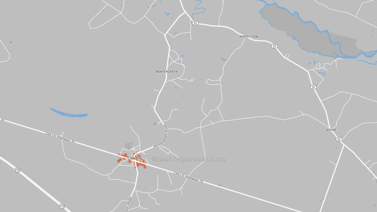 Bike Grade map of Cove City, NC