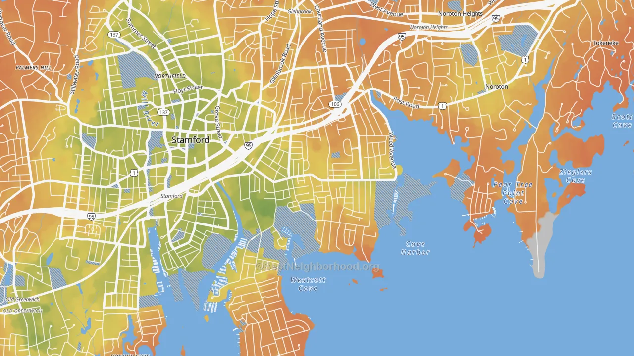 Bike Grade map of Cove-East Side, Stamford, CT
