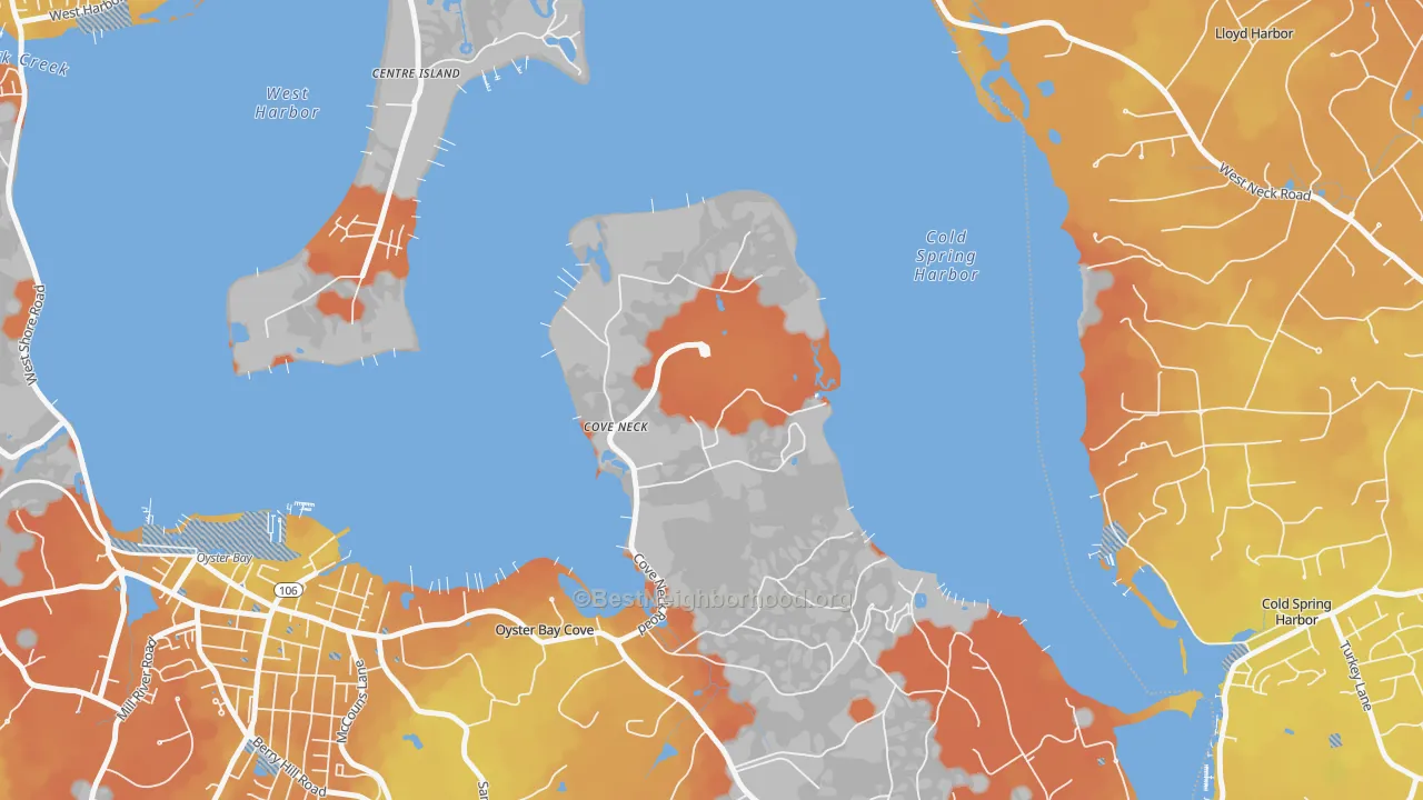 Bike Grade map of Cove Neck, NY