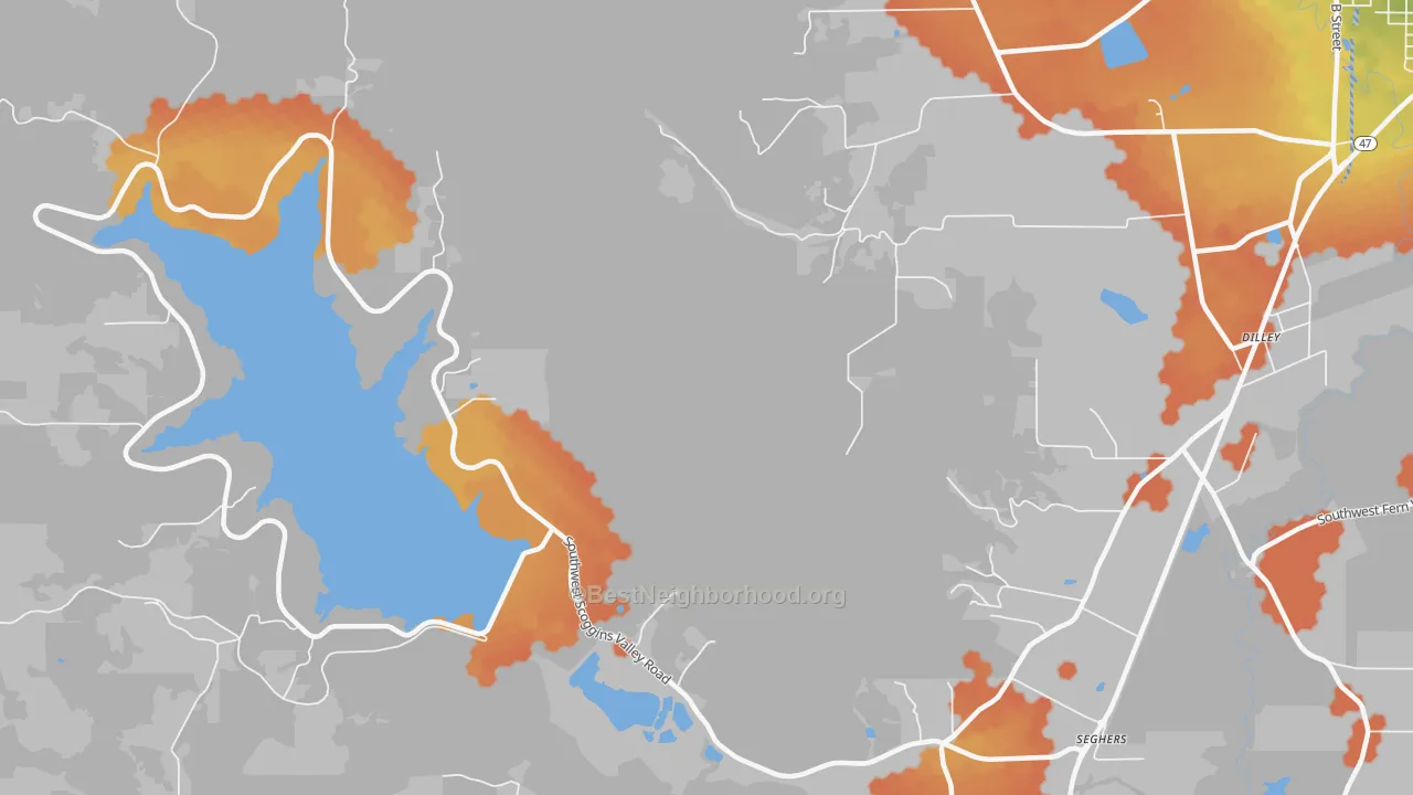 Bike Grade map of Cove Orchard, OR