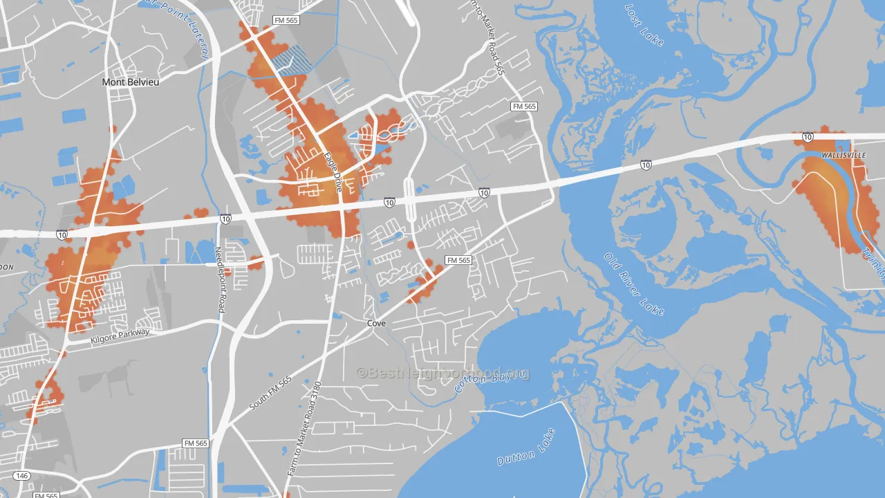 Bike Grade map of Cove, TX