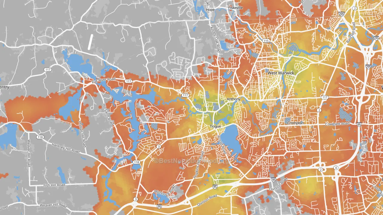 Bike Grade map of Coventry, RI