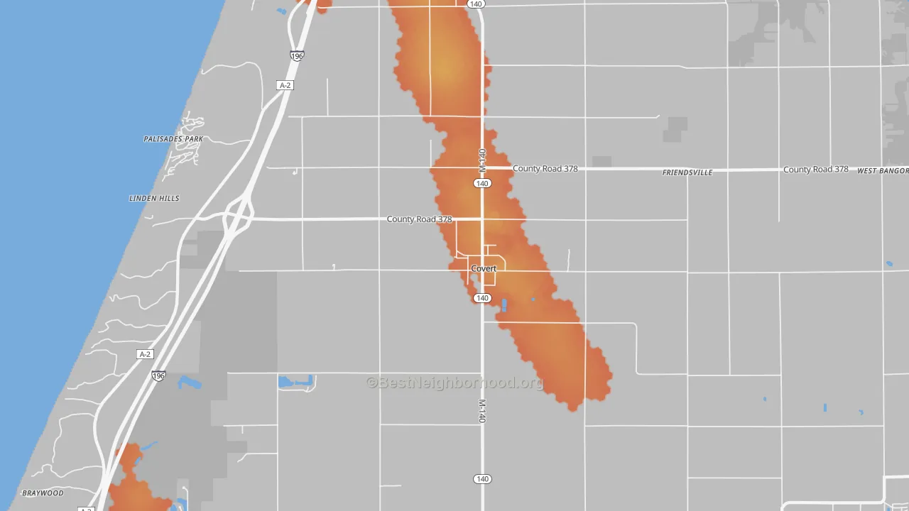 Bike Grade map of Covert, MI