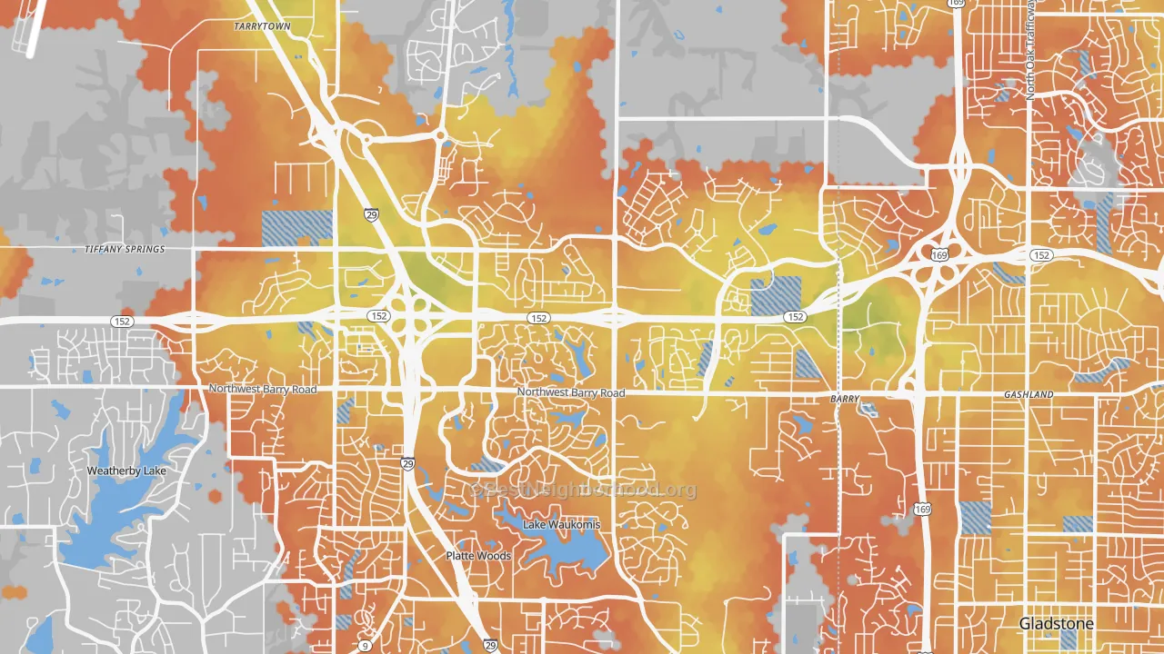 Bike Grade map of Coves North, Kansas City, MO