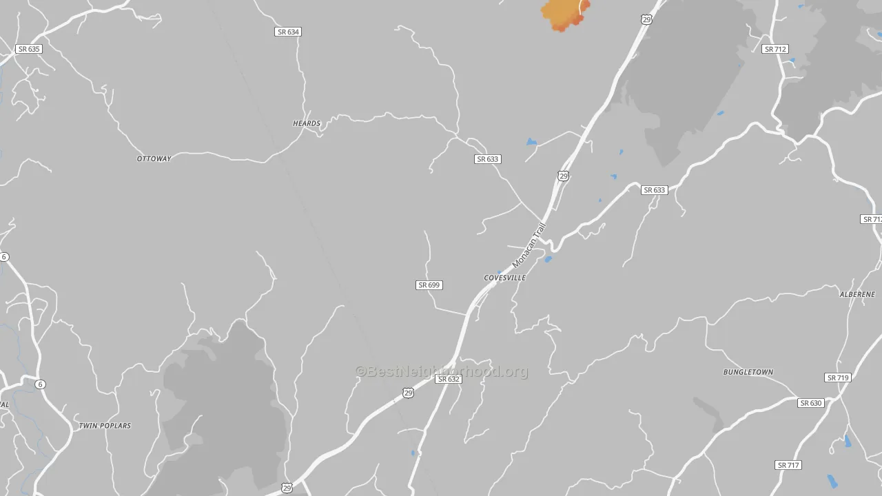 Bike Grade map of Covesville, VA
