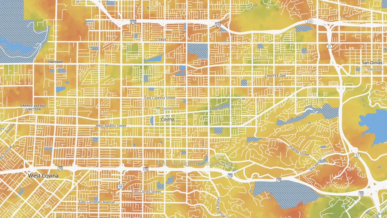 Bike Grade map of Covina, CA