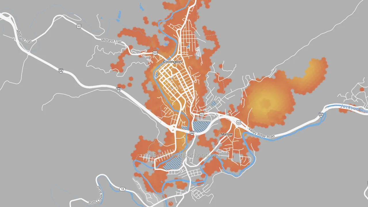 Bike Grade map of Covington City, VA