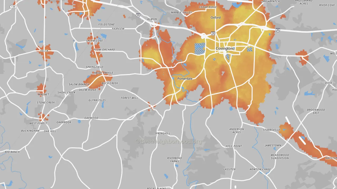 Bike Grade map of Covington, GA