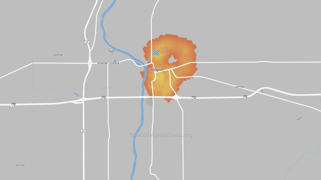 Bike Grade map of Covington, IN