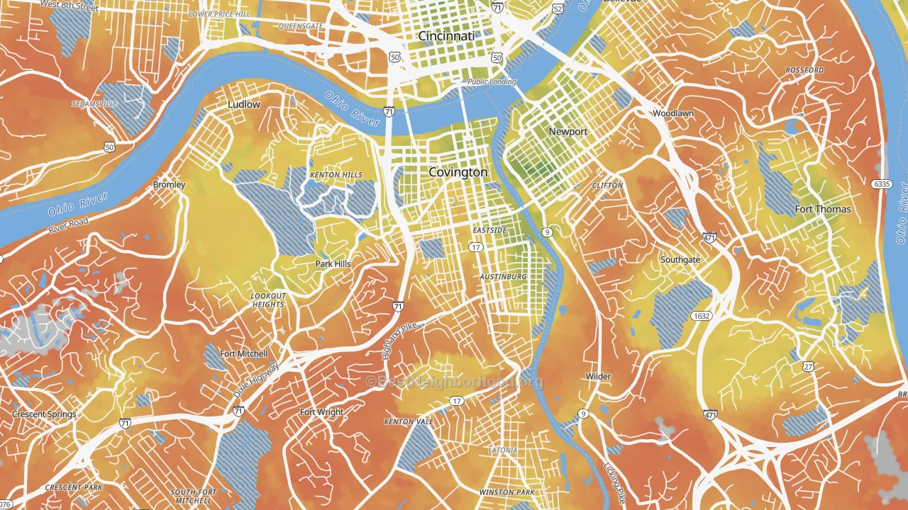 Bike Grade map of Covington, KY