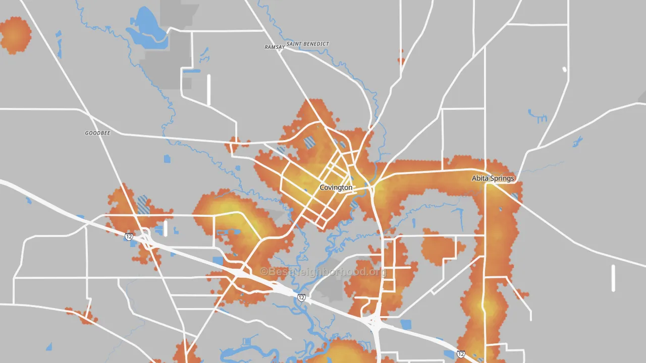 Bike Grade map of Covington, LA