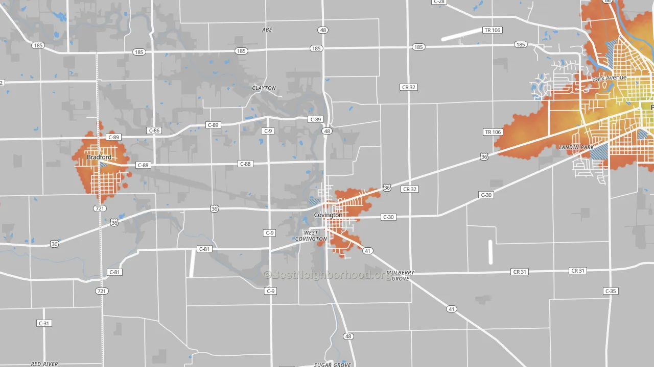 Bike Grade map of Covington, OH